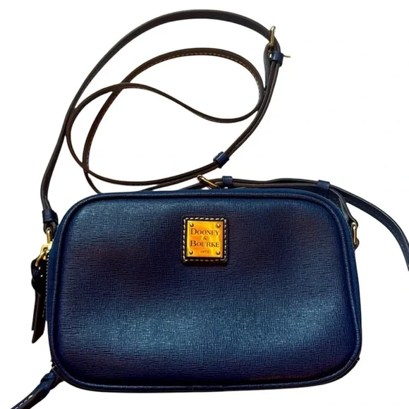 Dooney & Bourke Saffiano Leather Sawyer Crossbody in navy blue. - Picture 2 of 9